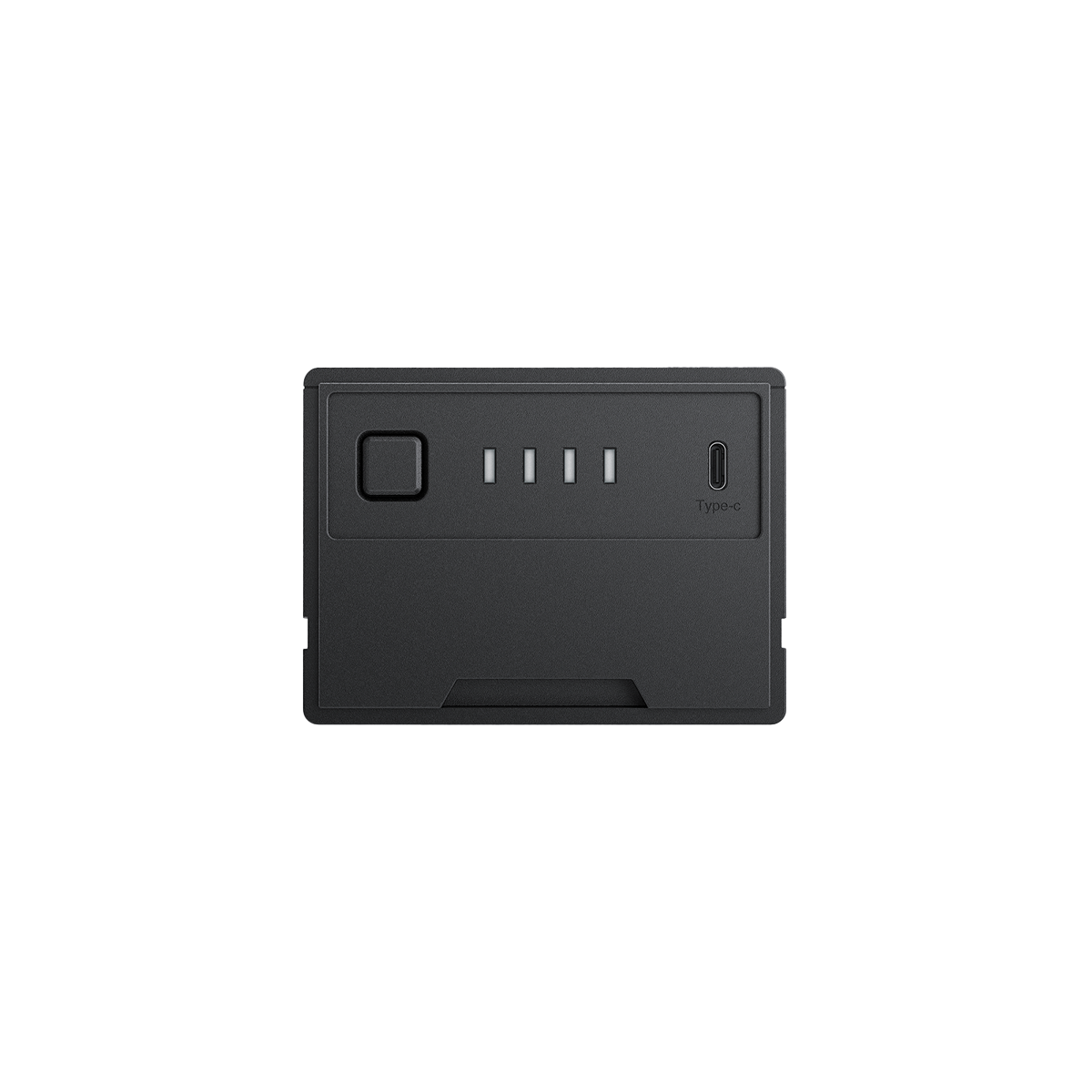 Ecoflow Plug In Batterie mit Ladezustandsanzeige und USB Typ C Anschluss in Schwarz.