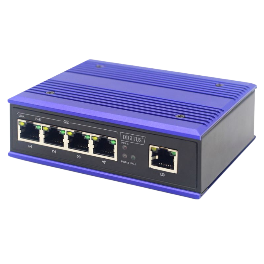 DIGITUS 4 PORT GIGABIT NETZWERK POE SWITCH, INDUSTRIAL, UNMANAGED, 1 RJ45 UPLINK