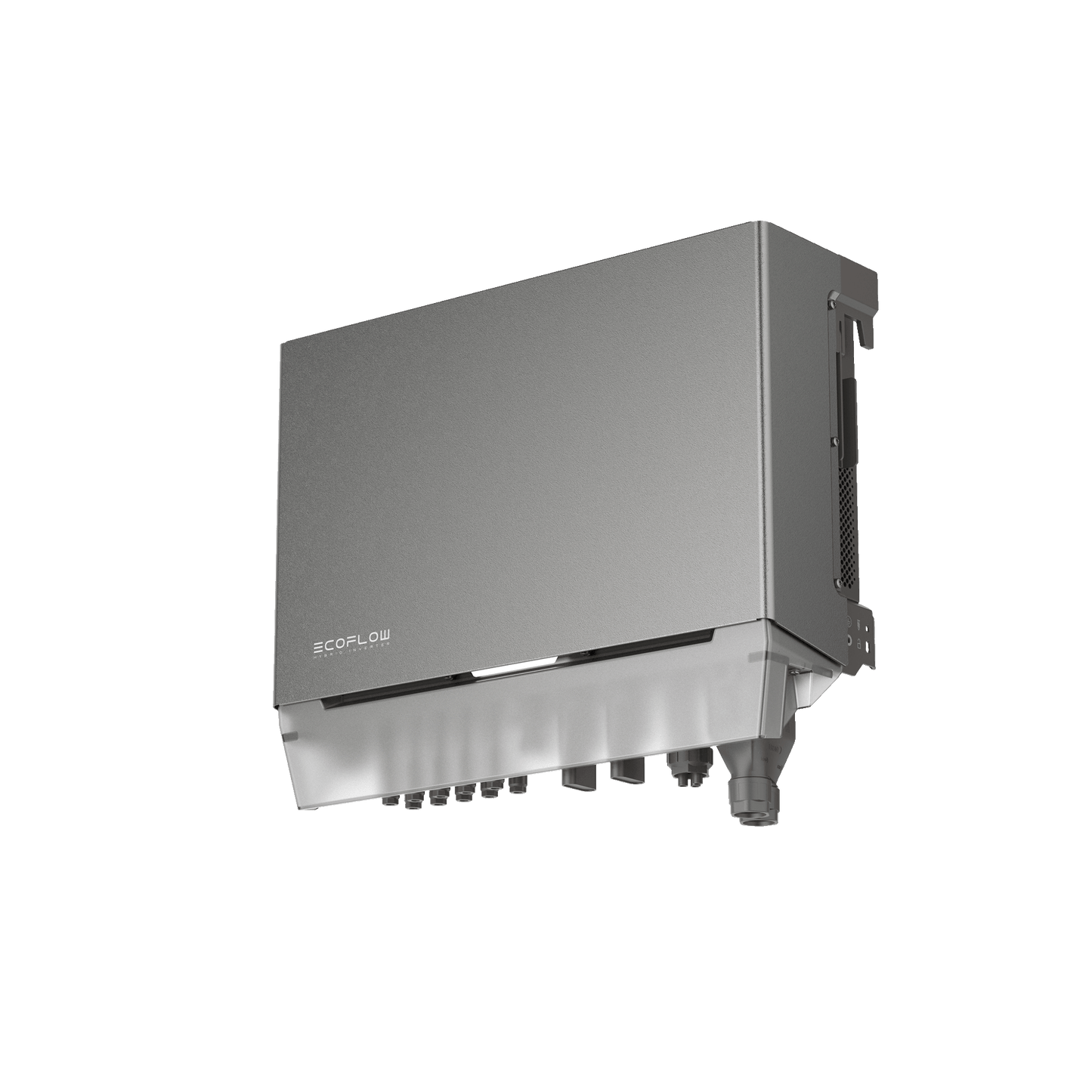 EcoFlow PowerOcean Plus Hybridwechselrichter mit Metallgehäuse und markantem Markenlogo