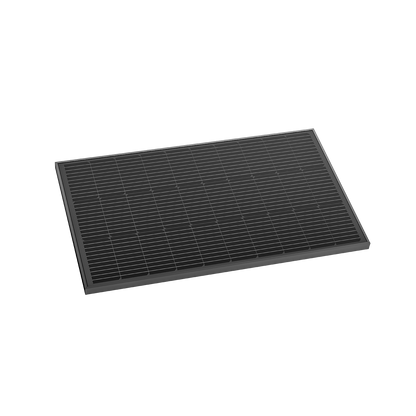 EcoFlow 100W Solarpanel mit schwarzem Rahmen und typischem Zellmuster in Nahaufnahme