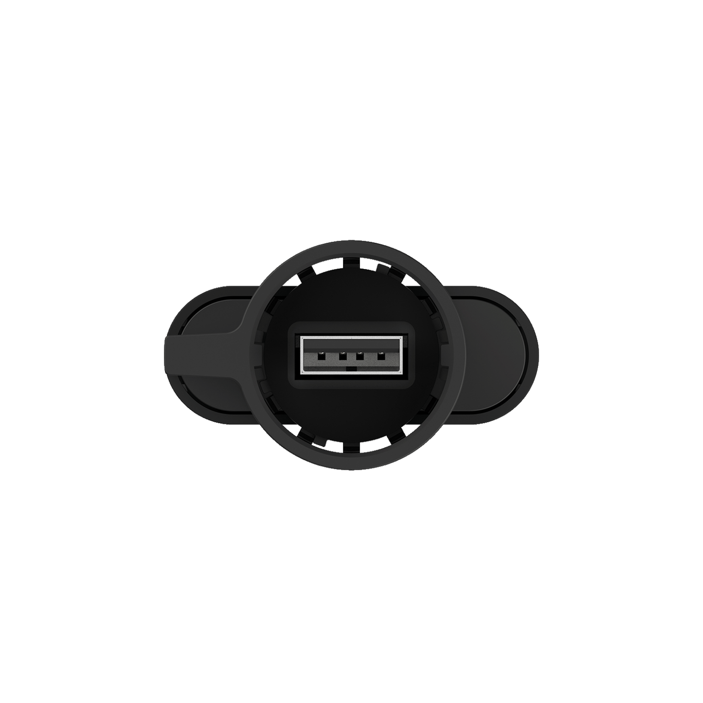 Obere Ansicht eines USB Anschlusses im runden schwarzen Gehäuse eines EcoFlow 4G Dongles