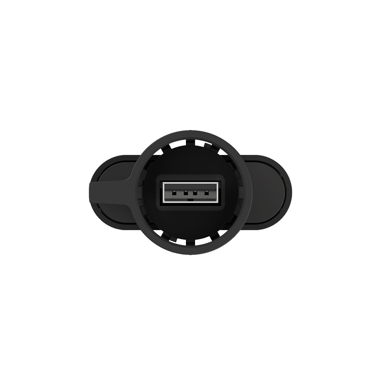 Obere Ansicht eines USB Anschlusses im runden schwarzen Gehäuse eines EcoFlow 4G Dongles