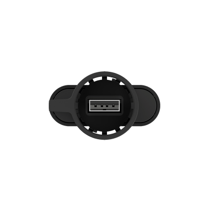 Obere Ansicht eines USB Anschlusses im runden schwarzen Gehäuse eines EcoFlow 4G Dongles