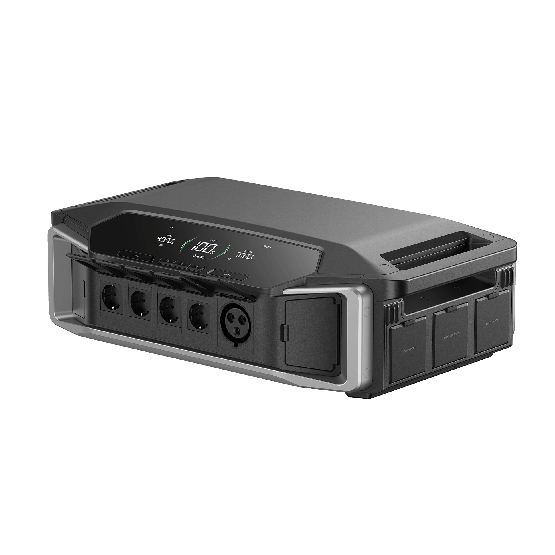 EcoFlow Delta Pro Ultra Powerstation mit digitalem Display und mehreren Steckdosenanschlüssen