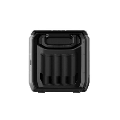 Seitenansicht der EcoFlow Kühlbox mit stabilem Griff und geriffelter Oberfläche für sicheren Halt