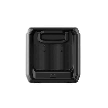 Rückansicht der EcoFlow Kühlbox mit robustem Griff und strukturiertem schwarzen Kunststoffboden