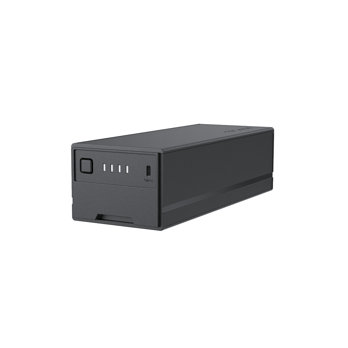 Ecoflow Plug In Batterie in Schwarz mit LED Ladeanzeige und USB Typ C Anschluss von vorne.