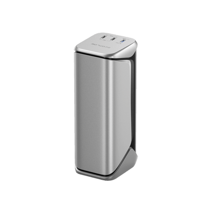 EcoFlow Rapid Pro X Powerbank mit USB Anschlüssen in elegantem silbernem Design für unterwegs