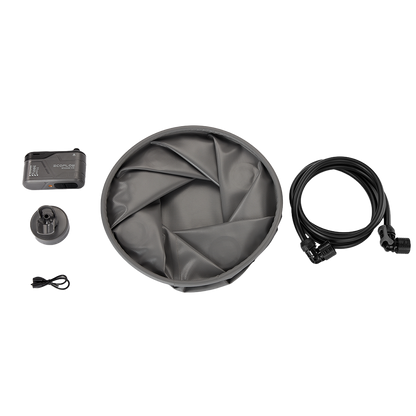 Ecoflow Shower Kit kompletter Lieferumfang mit Akku faltbarem Wassereimer und Schlauch für draußen