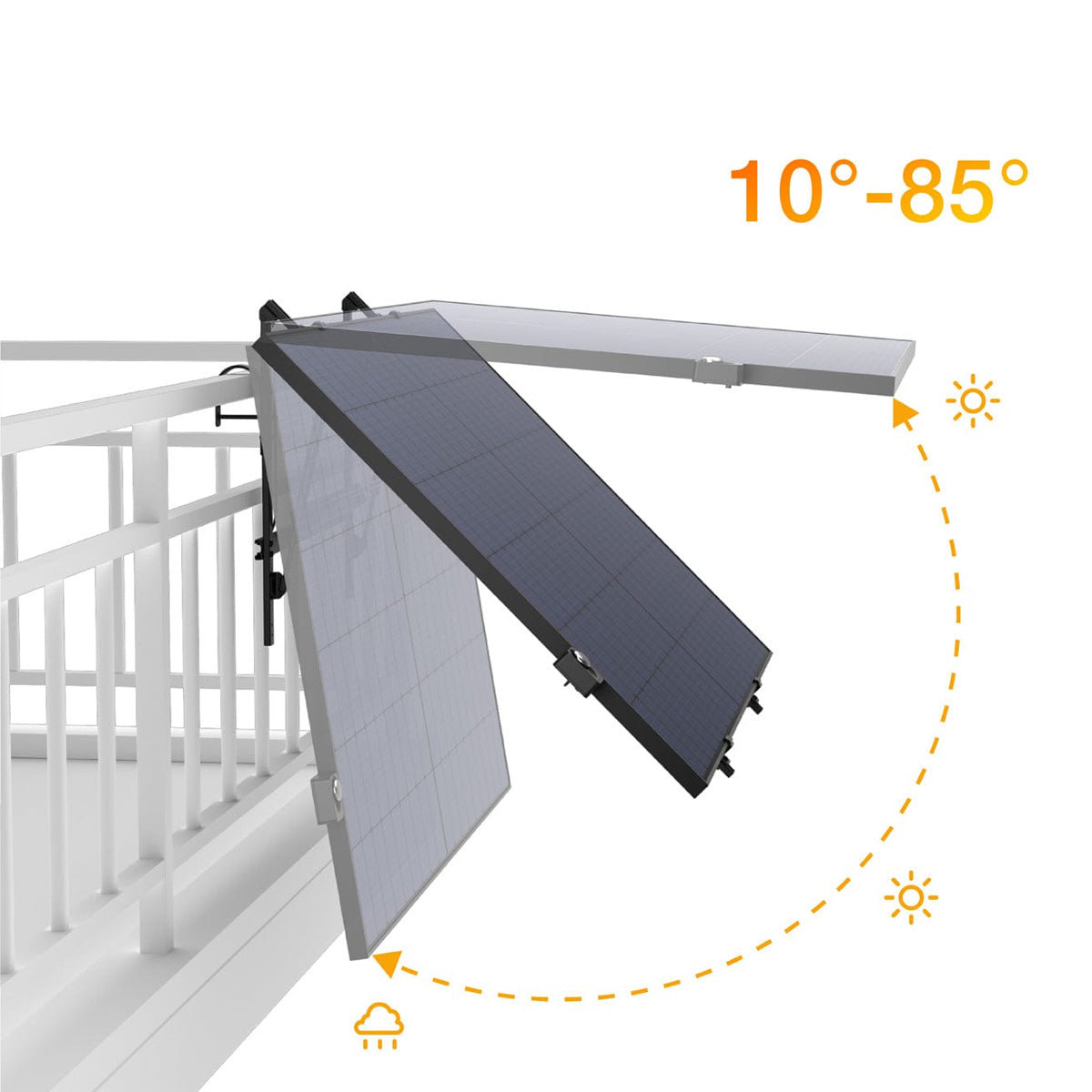 Solarmodul mit einachsigem Tracker für optimale Neigung von 10 bis 85 Grad bei Sonne und Regen