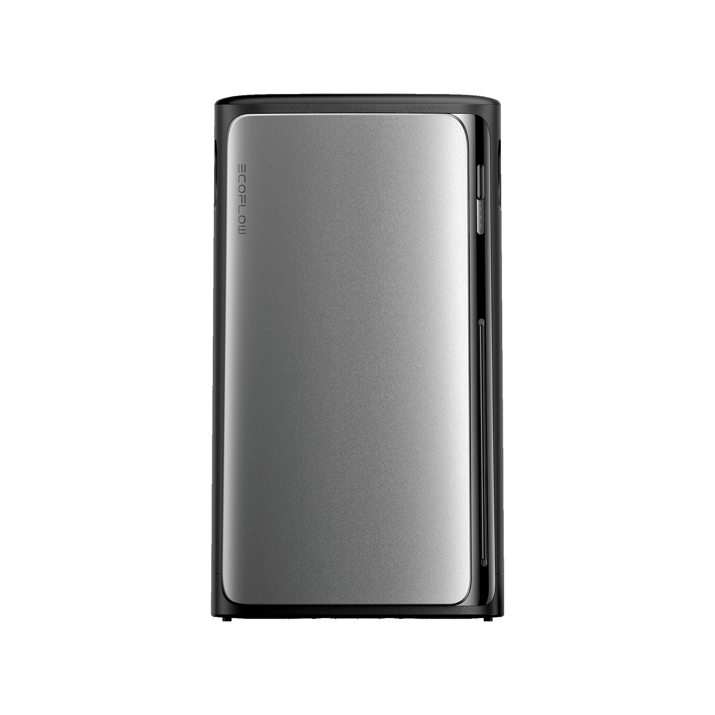 EcoFlow Stream Batterie mit schwarzem Rahmen silberner Front und vertikalem Logo