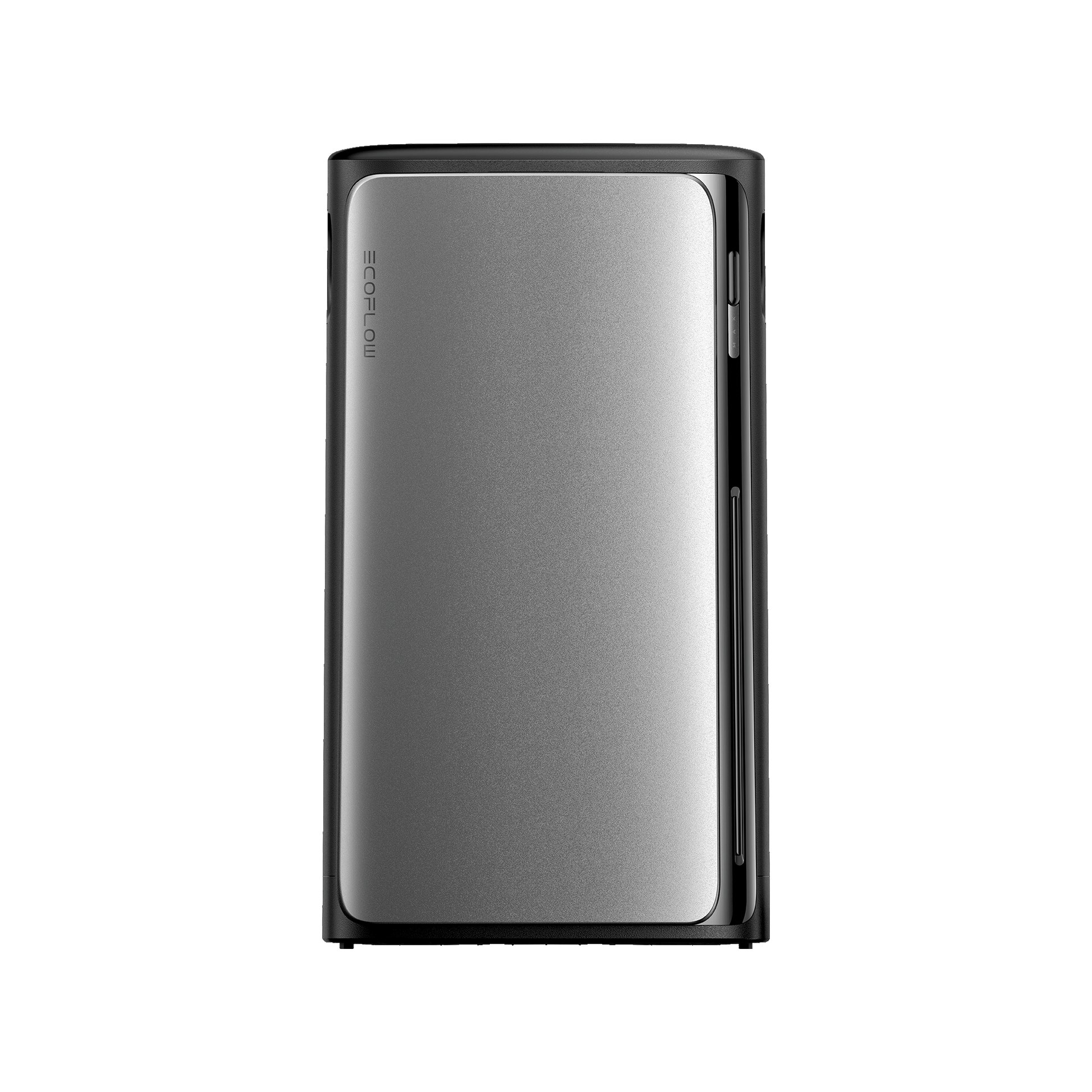 EcoFlow Stream Batterie mit schwarzem Rahmen silberner Front und vertikalem Logo