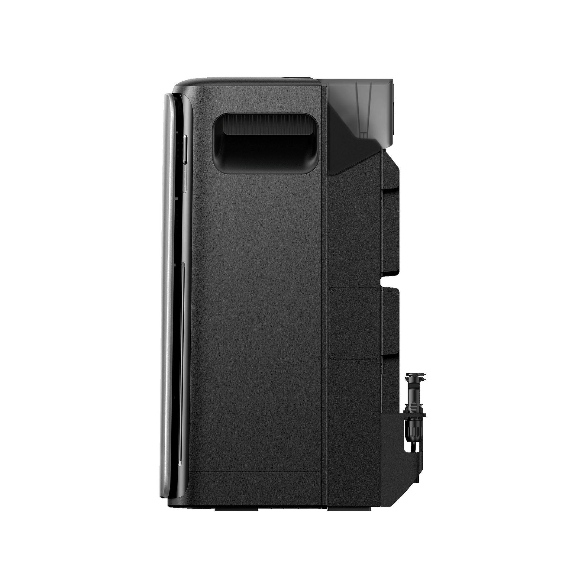 Schwarze EcoFlow Batterie mit Griff und strukturierter Oberfläche ohne sichtbare Anzeigen