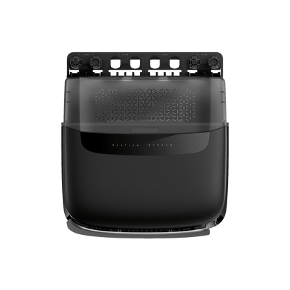 EcoFlow Stream Batterie mit schwarzem Gehäuse und transparentem Deckel mit Muster