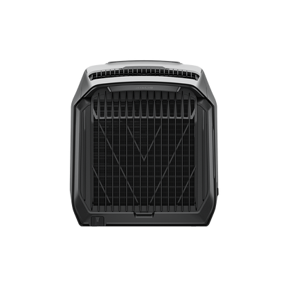 Rückansicht des EcoFlow Wave 3 Luftkühlers mit Schutzgitter und Griff oben für einfachen Transport.