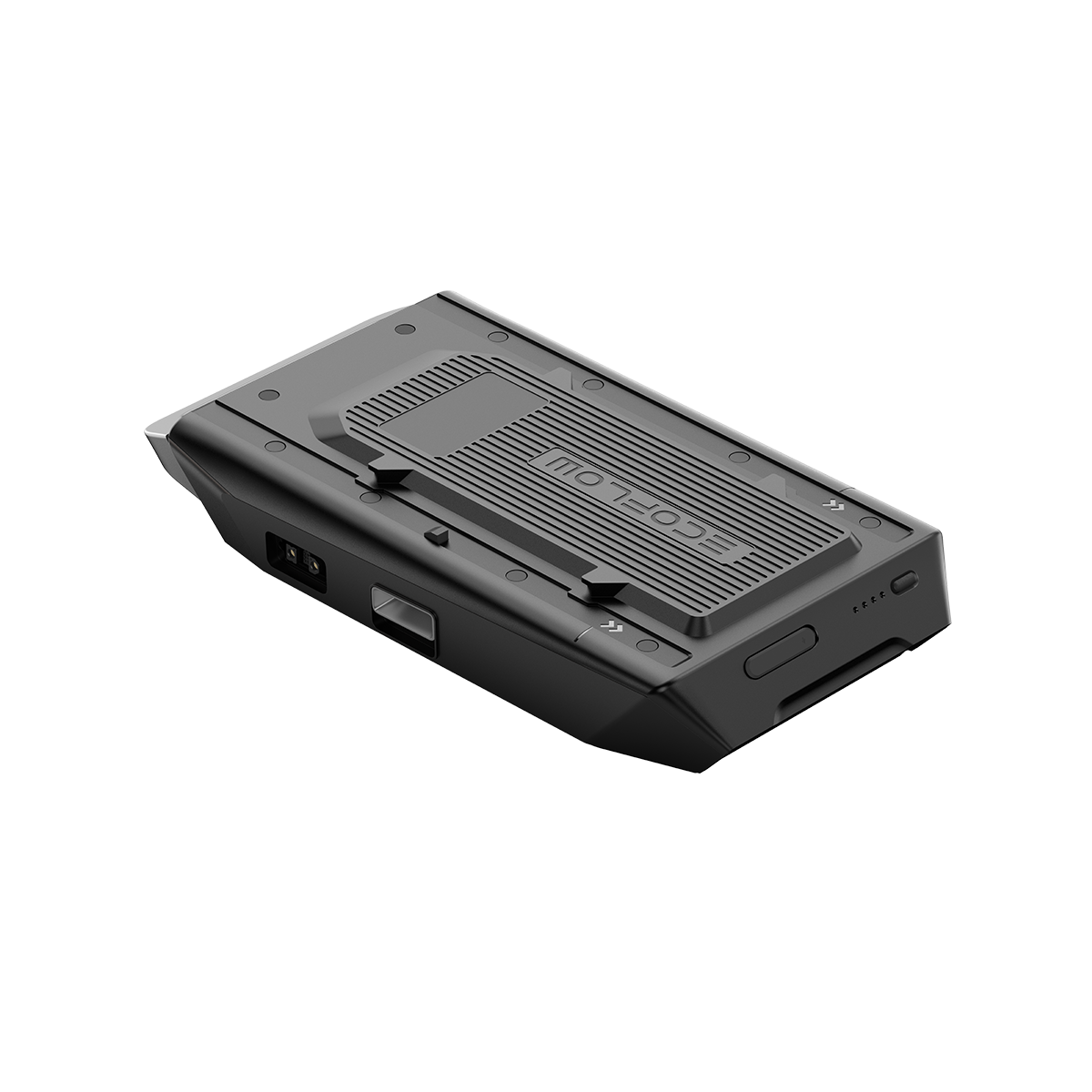 EcoFlow Wave 2 Zusatzakku schräg mit Anschluss und ECOFLOW Schriftzug auf schwarzem Gehäuse