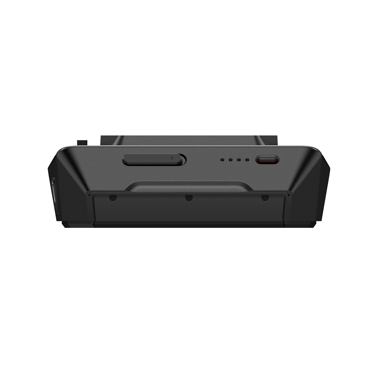 EcoFlow Wave 2 Zusatzakku von vorne mit Schalter und Ladeanzeige in schwarzem kompaktem Design.