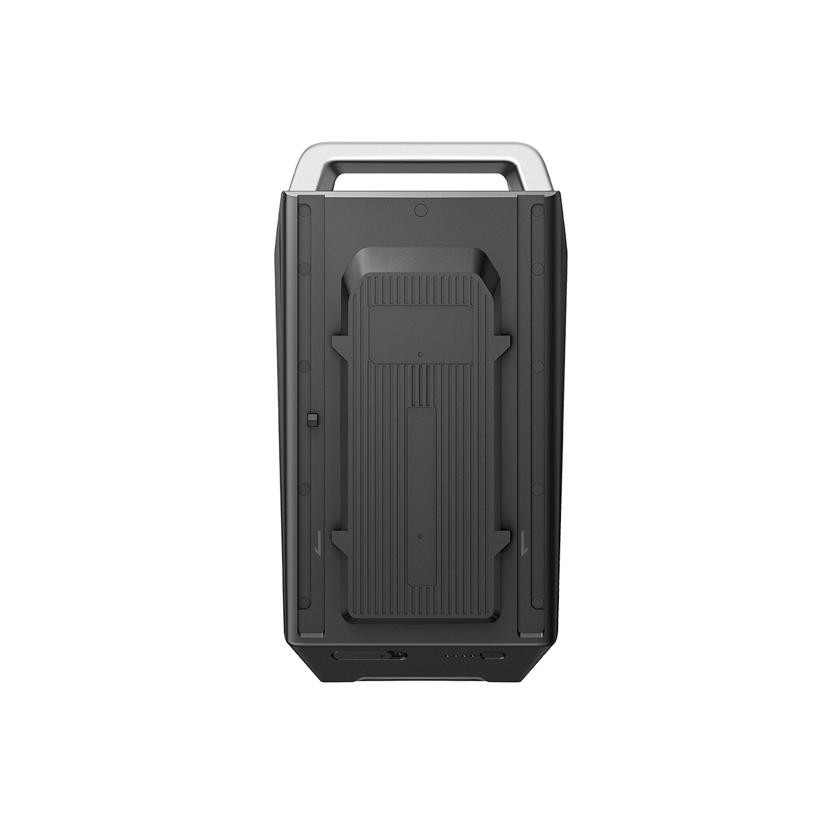 Rückansicht des EcoFlow Wave 3 mit angebrachtem Zusatzakku für mobile Klimatisierung