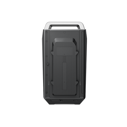 Rückansicht des EcoFlow Wave 3 mit angebrachtem Zusatzakku für mobile Klimatisierung